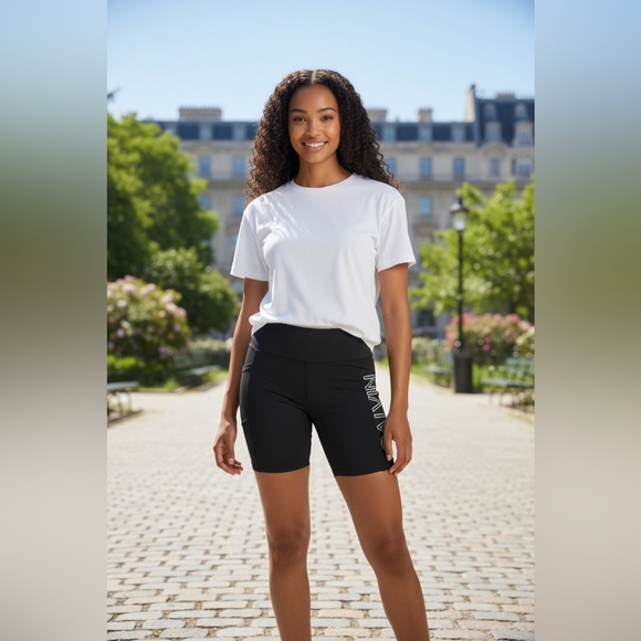 Calvin Klein Women's Black Biker Shorts, High Waist, Phone Pocket - Picture 1 of 6